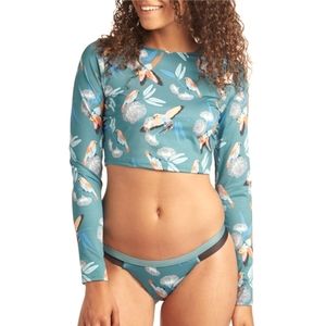 Patagonia Swell Seeker Cropped Rashguard - NWT!! Tasmanian Teal w/Parrots